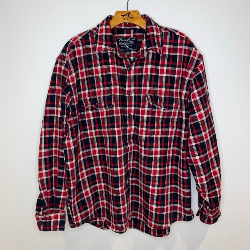 Vintage Eddie Bauer Men's Large Red Black Plaid Heavy Shirt Outdoors Winter
